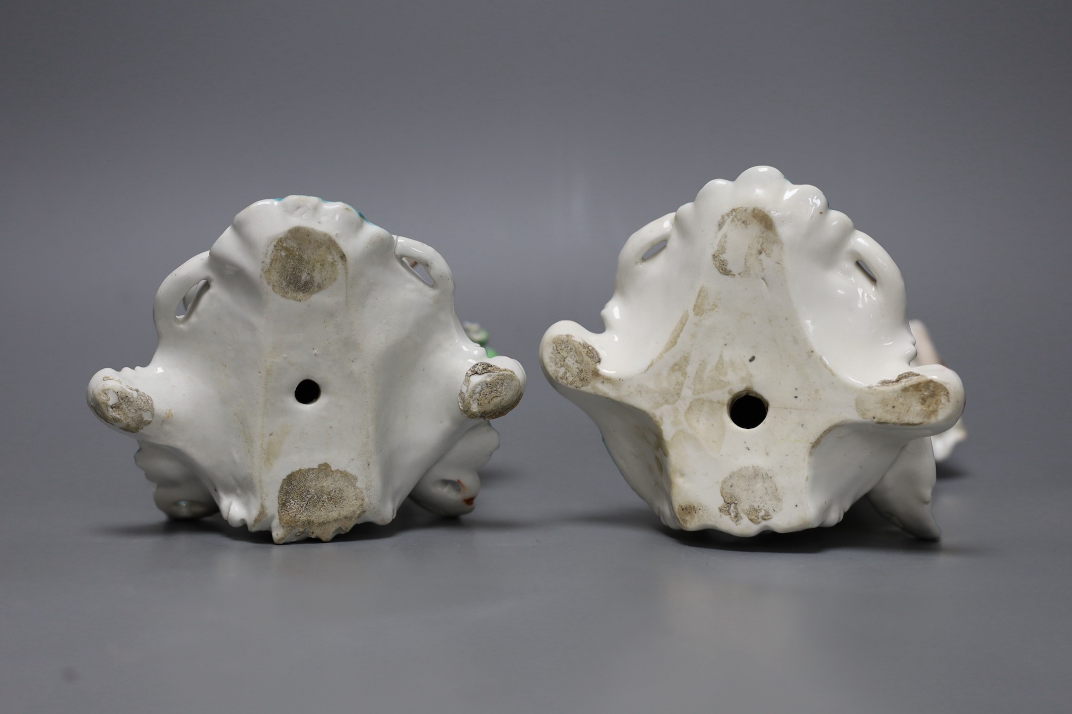 A pair of Derby figures of musicians, c.1775, Female musician 22.5 cms high